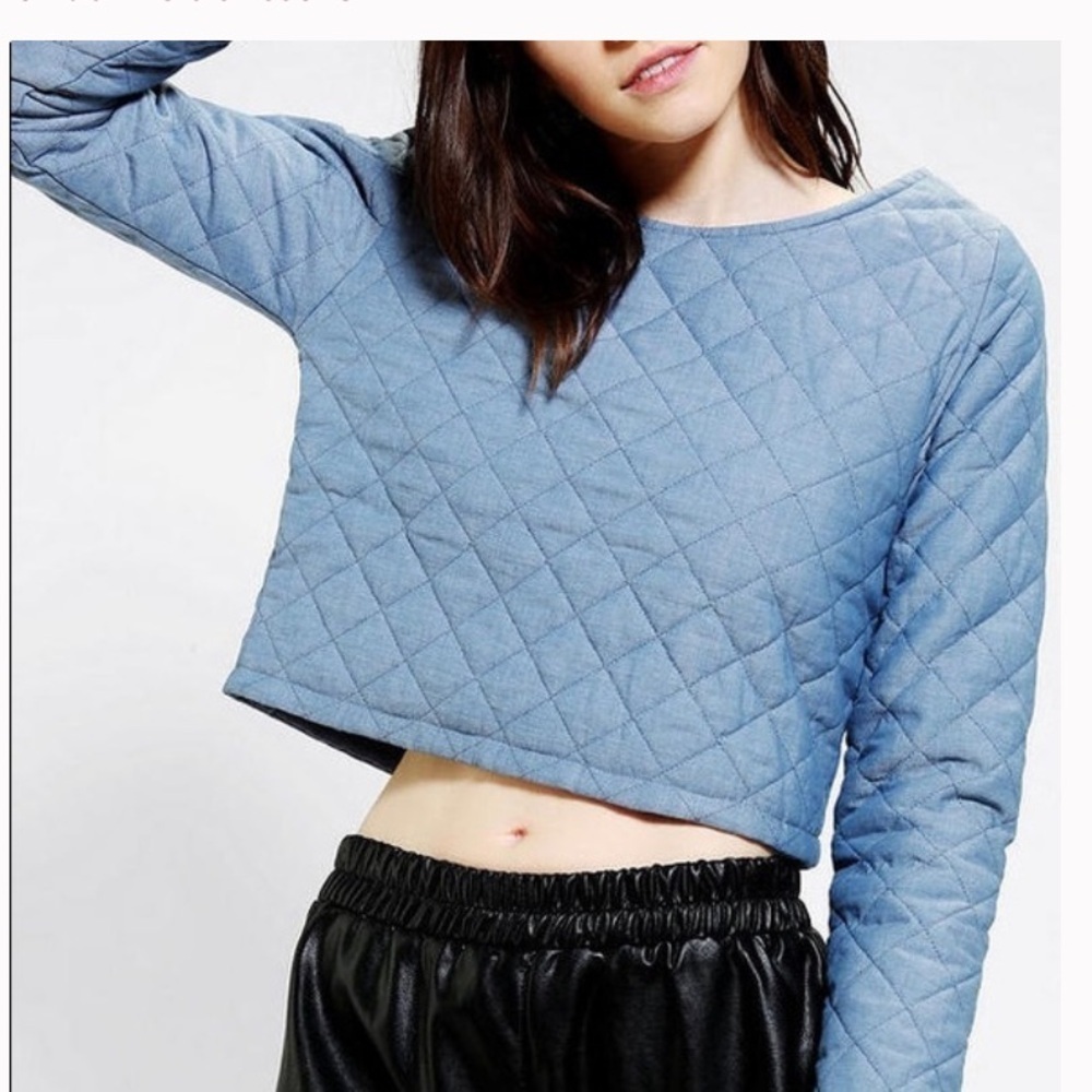 Bycorpus quilted revolve urban cropped blue long sleeve blouse contemporary boho